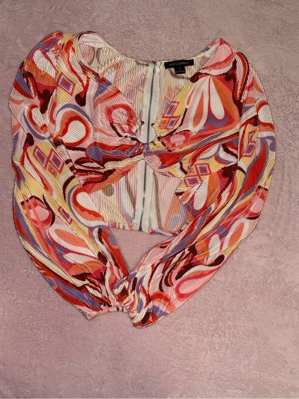 212 ❤️ Hers & Mine Abstract Print Tie-Front Crop Top ❤️🧡💜